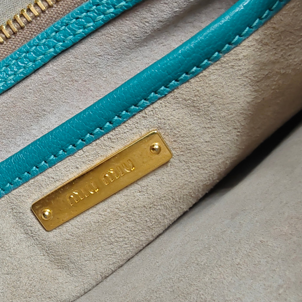 Miu Miu Blue Leather Madras Top Handle Bag