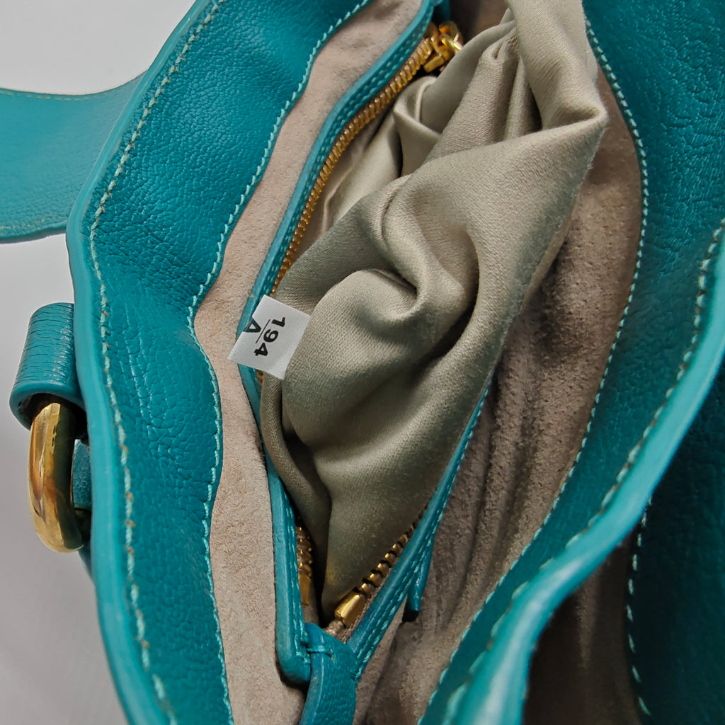 Miu Miu Blue Leather Madras Top Handle Bag