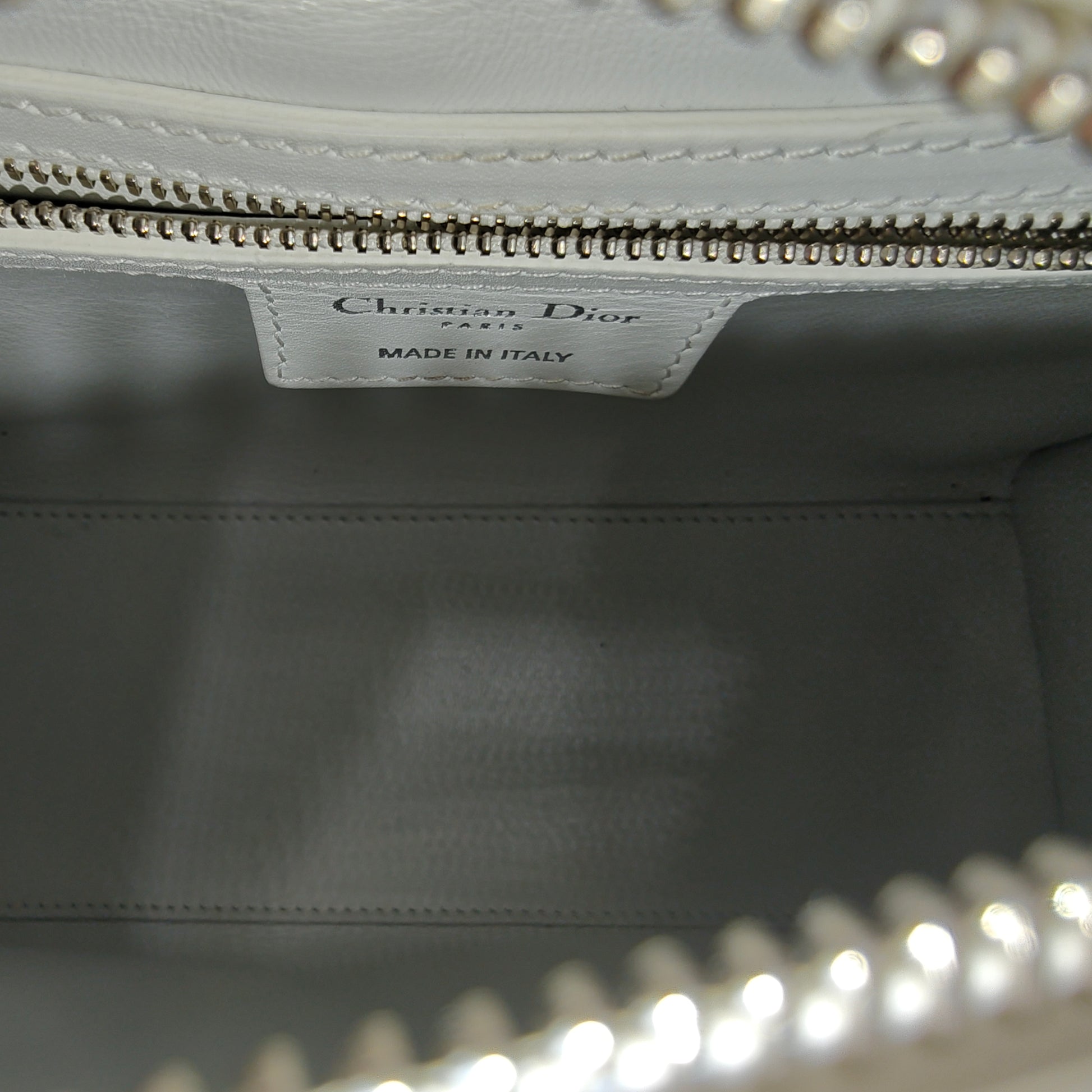 Lady Dior Badge Embellished Patent Leather Bag