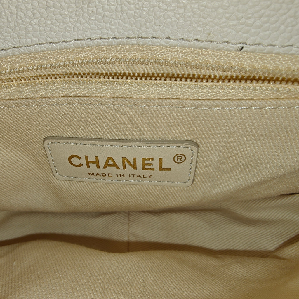 White CC Timeless Caviar Leather Satchel Cream