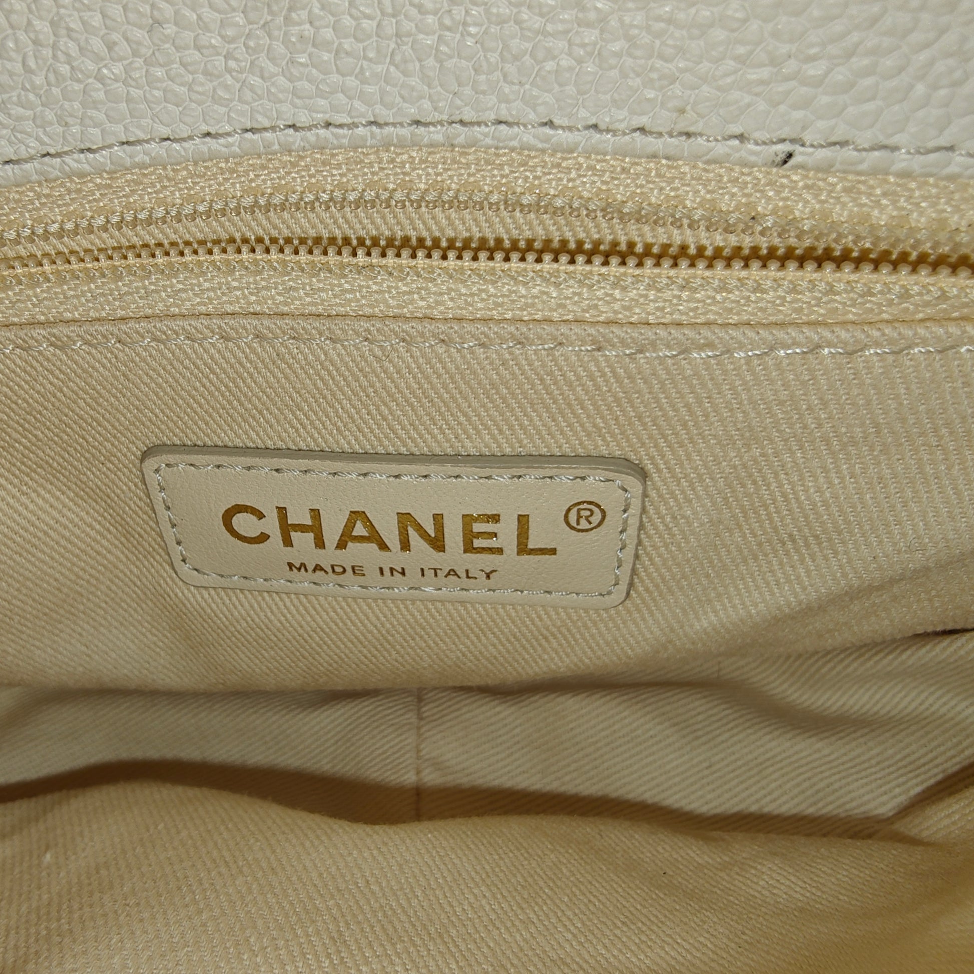 White CC Timeless Caviar Leather Satchel Cream