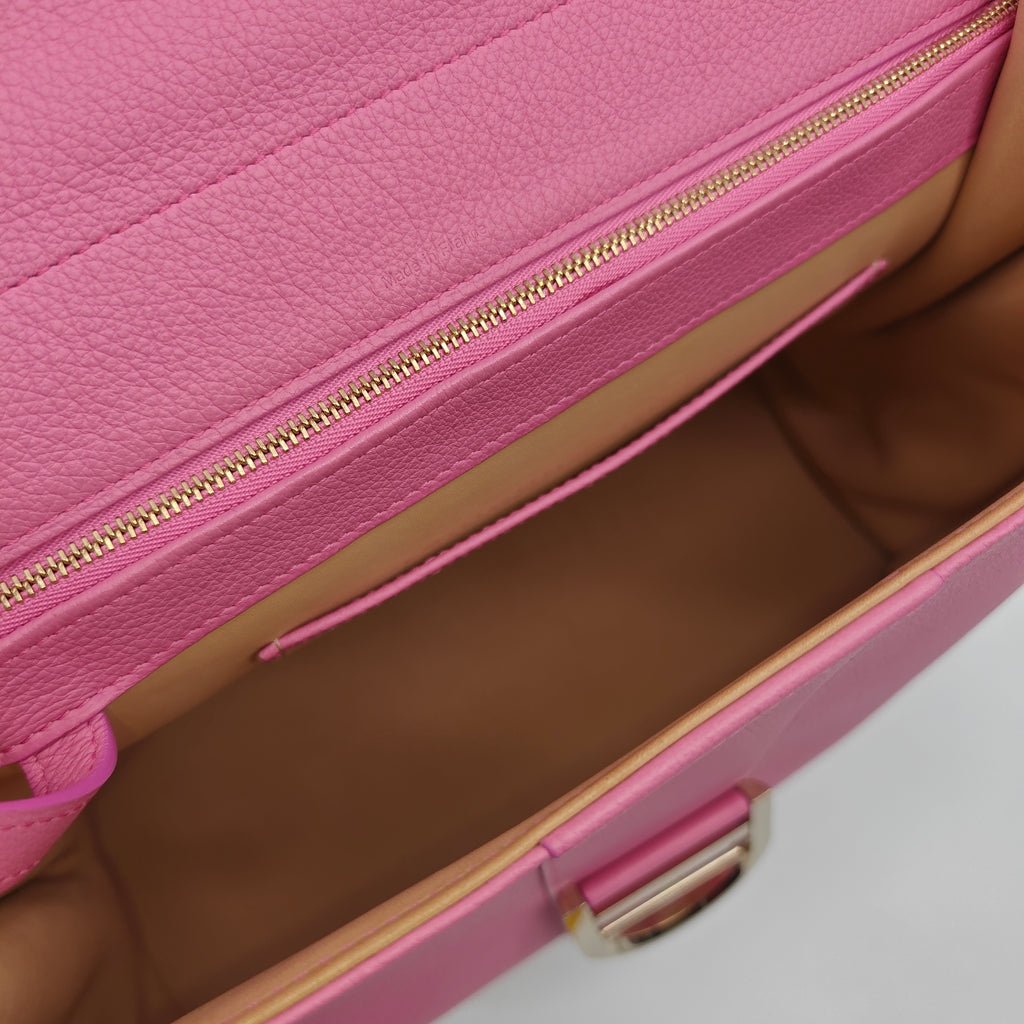 Pink Leather Brilliant Sellier Top Handle Bag