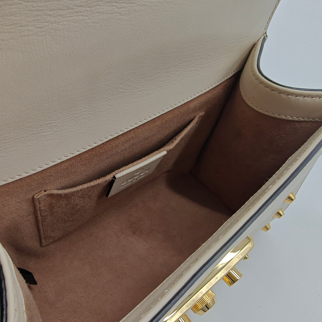 Calfskin Studded Small Padlock Shoulder Bag White