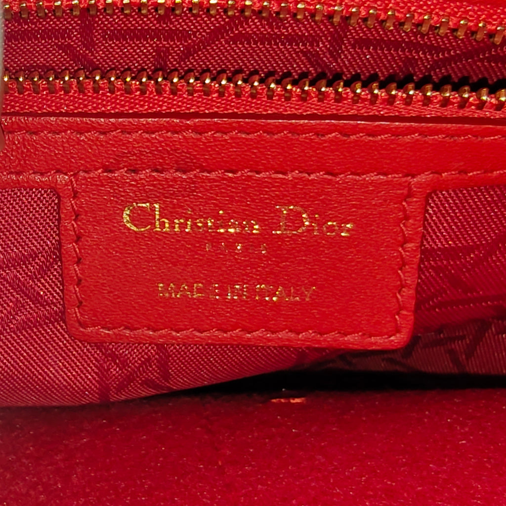 Lambskin Cannage Small Lucky Badges My Lady Dior Red