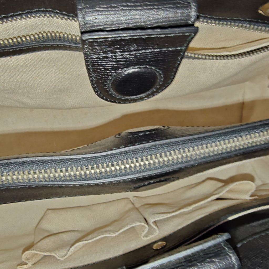 Black/White Leather Bamboo Top Handle Shopper Tote twins