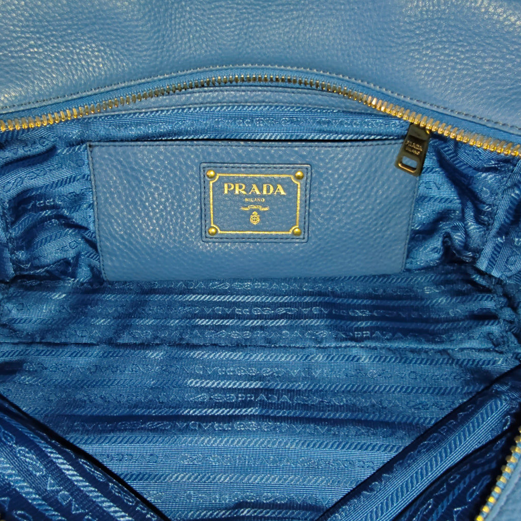 Vitello Daino Leather Bowler Bag Blue twins