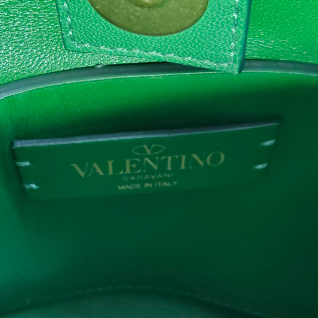 Valentino Green Quilted Leather Small Roman Stud Top Handle Bag Gisel