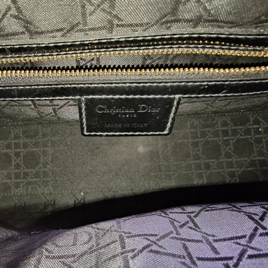 Authentic Christian Dior Lady Dior Large Patent Leather in Black with Gold HW