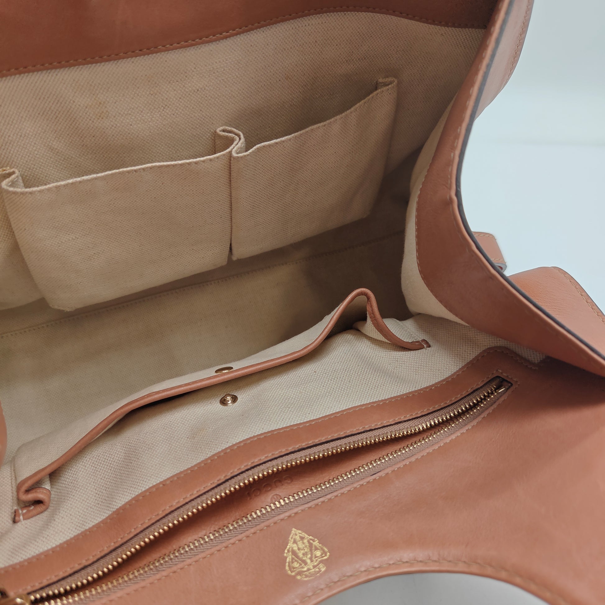 Gucci 1921 Stirrup Top Handle Bag Leather Large Brown Twins