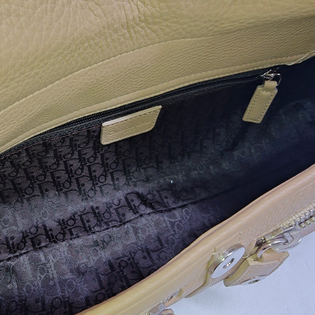 Beige Leather Logo Charm Shoulder Bag