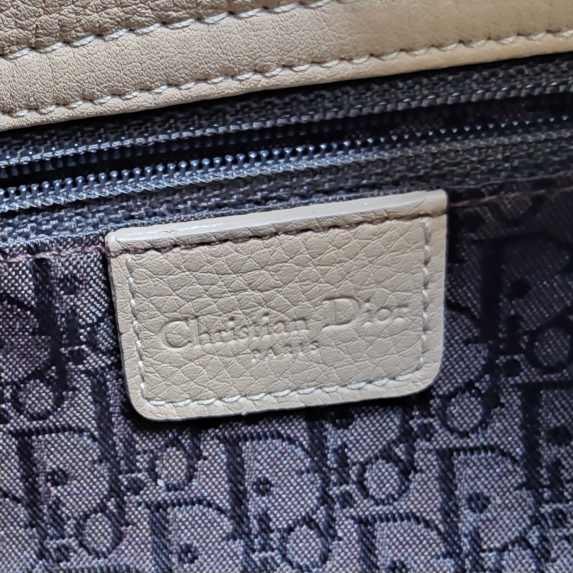 Beige Leather Logo Charm Shoulder Bag