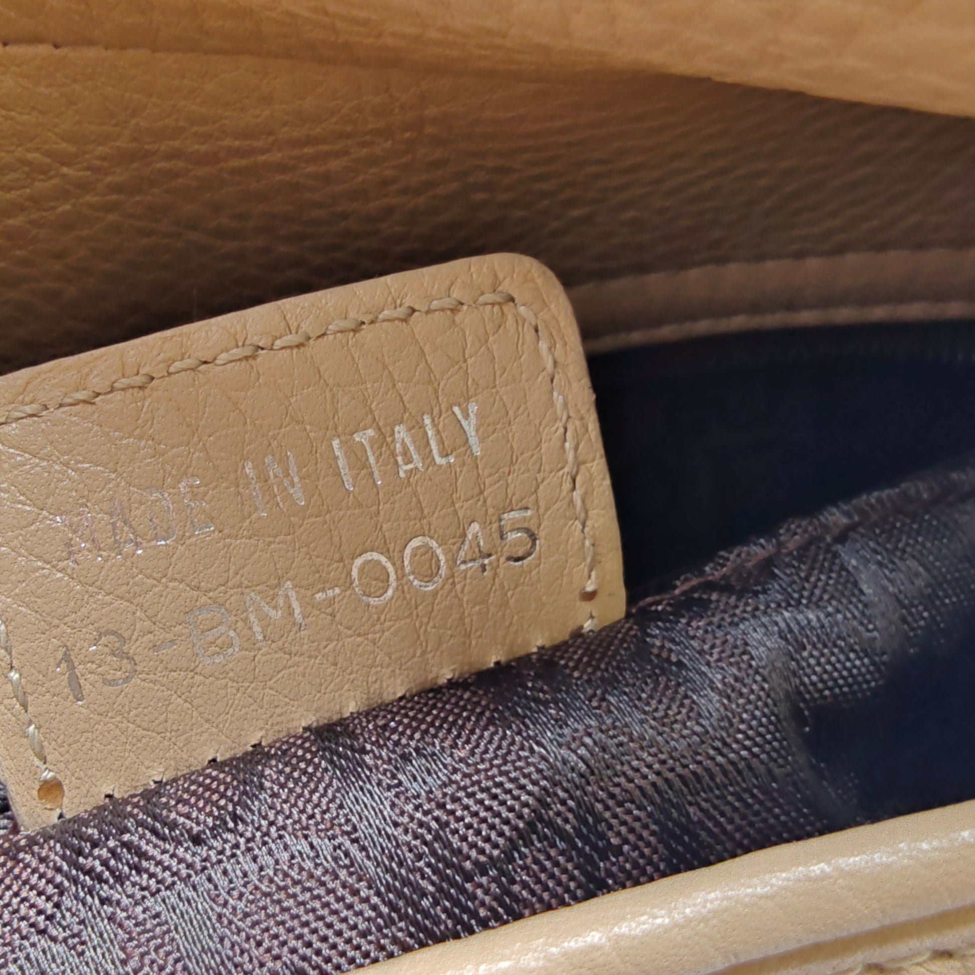 Beige Leather Logo Charm Shoulder Bag