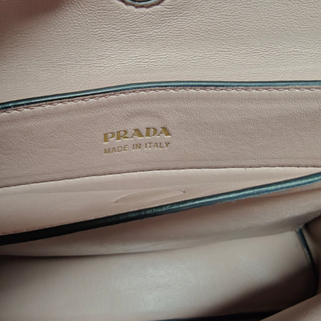 Prada Black Saffiano Cuir 2way pink inner layer shoulder bag twins