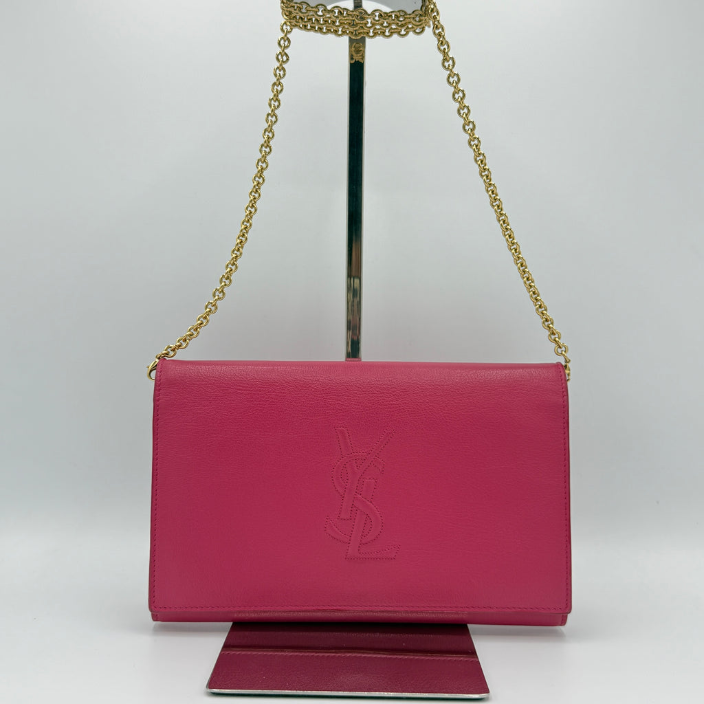 Calfskin Belle de Jour Chain Clutch Fuchsia