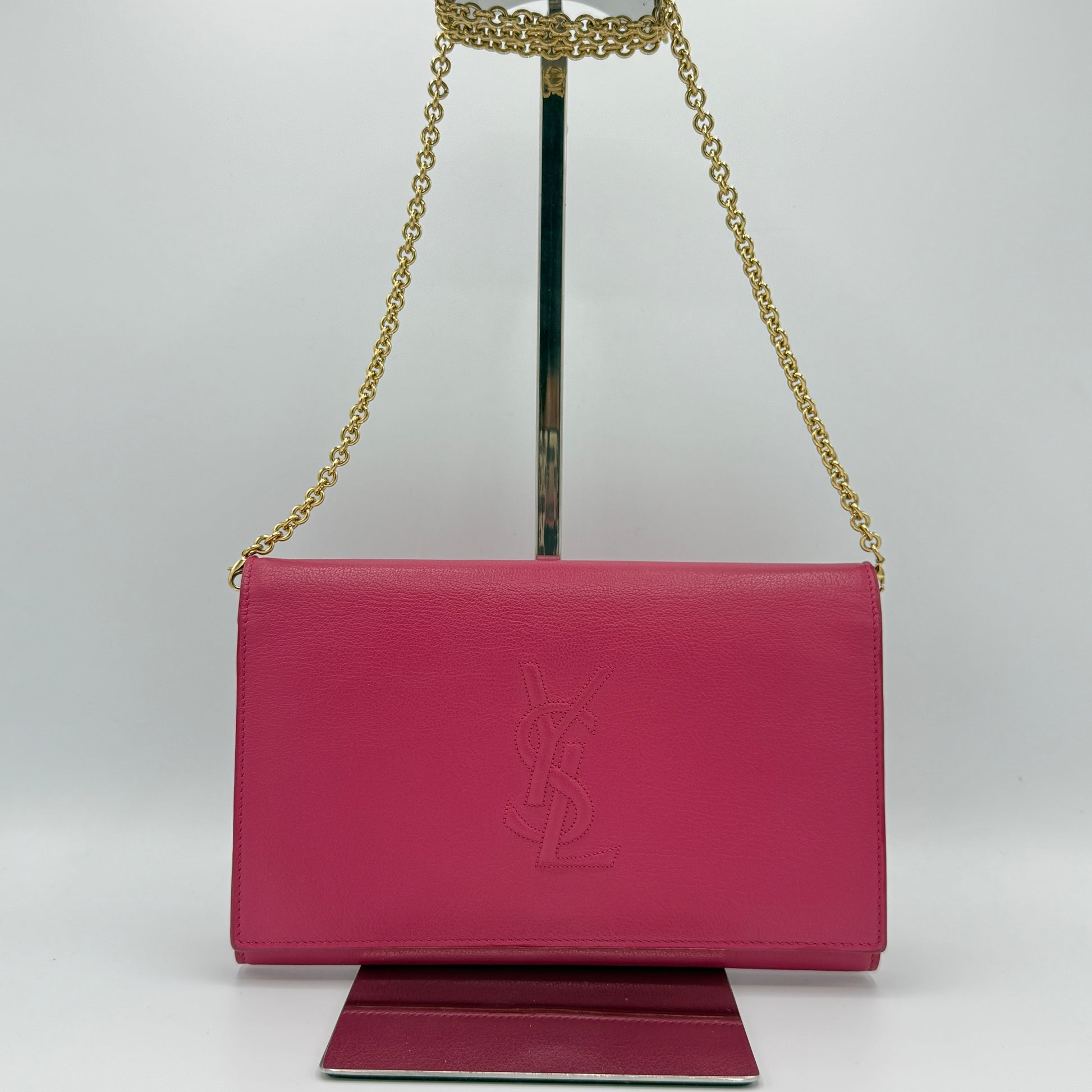 Calfskin Belle de Jour Chain Clutch Fuchsia