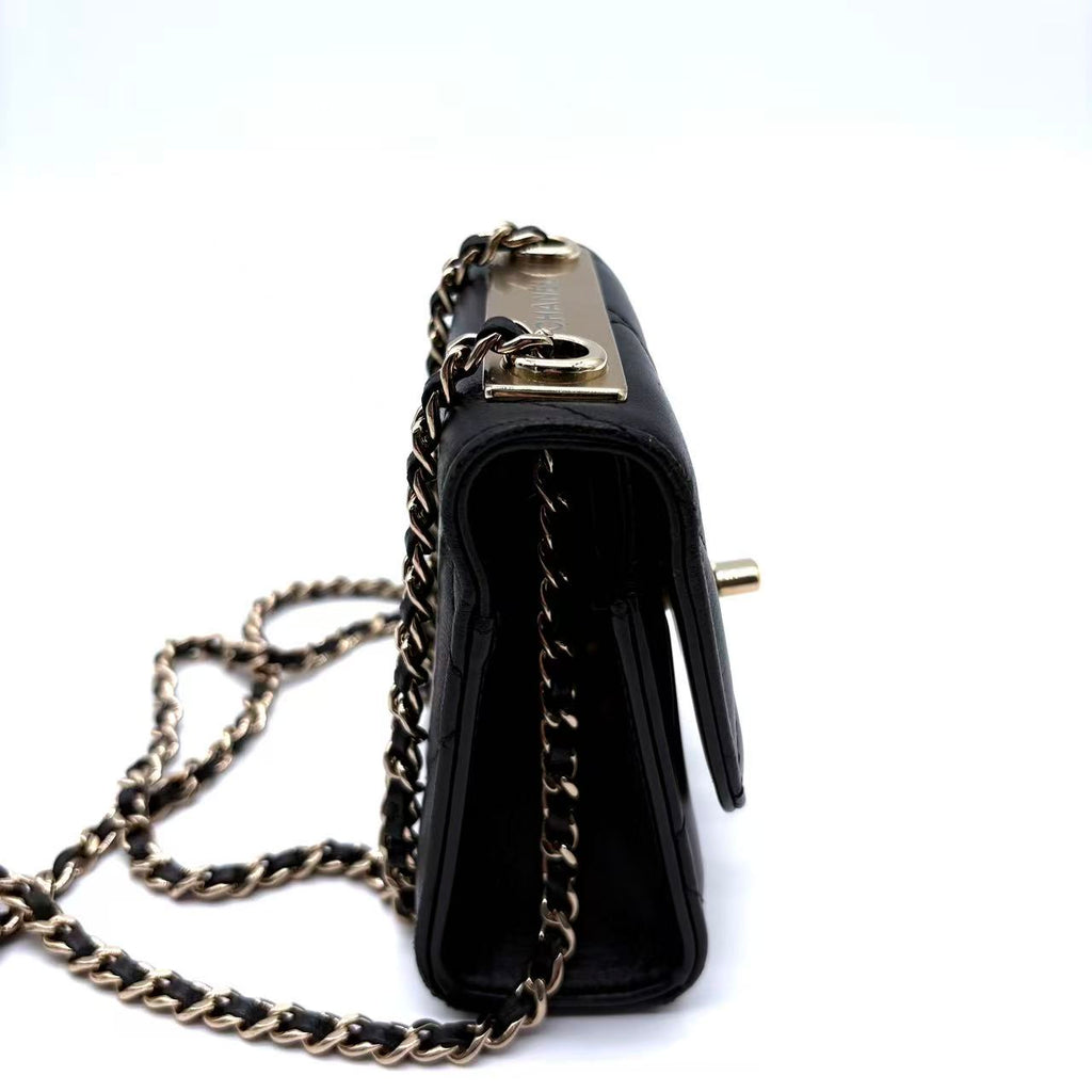 Lambskin Quilted Mini Trendy CC Chain Wallet Black
