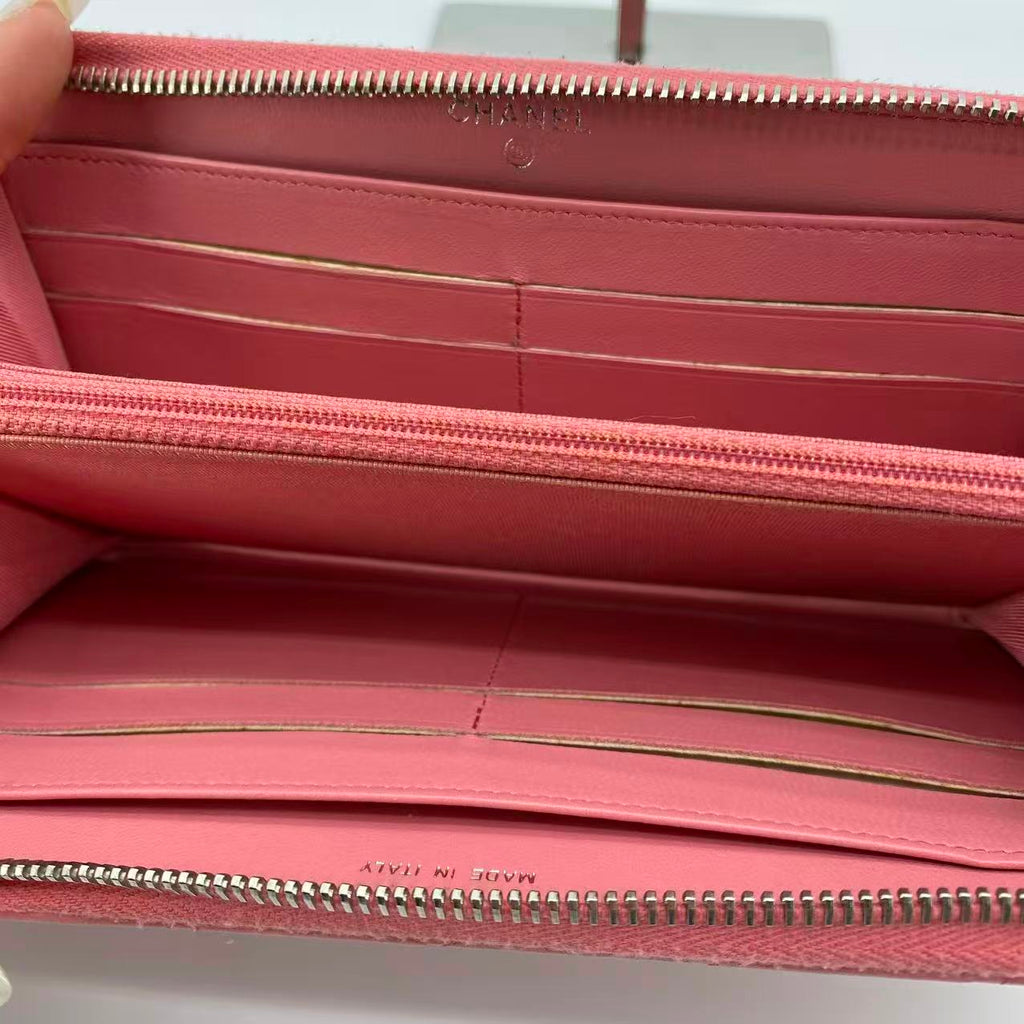 Zip Around Wallet Quilted Lambskin Long