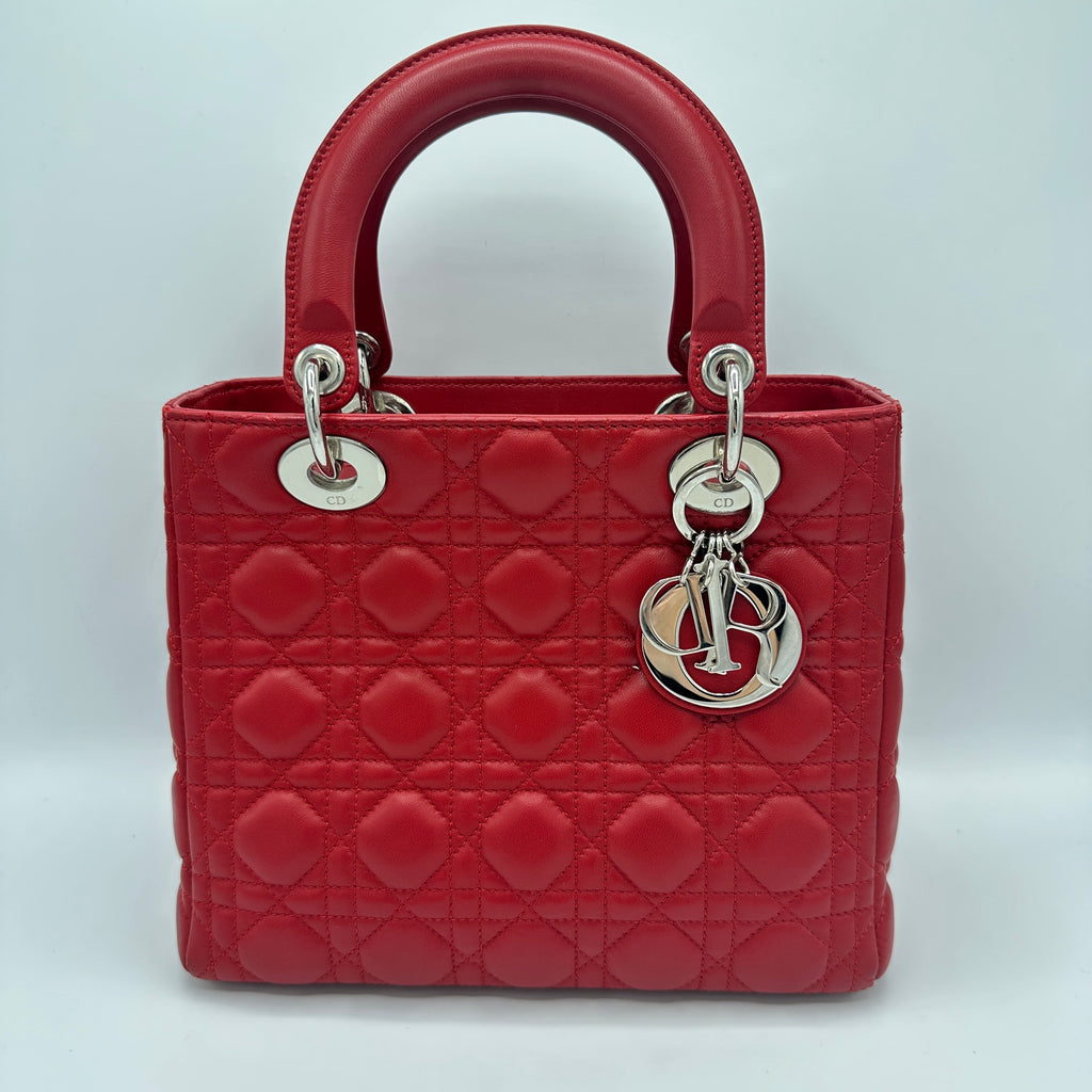 Christian Dior  Lambskin Cannage Medium Lady Dior Red