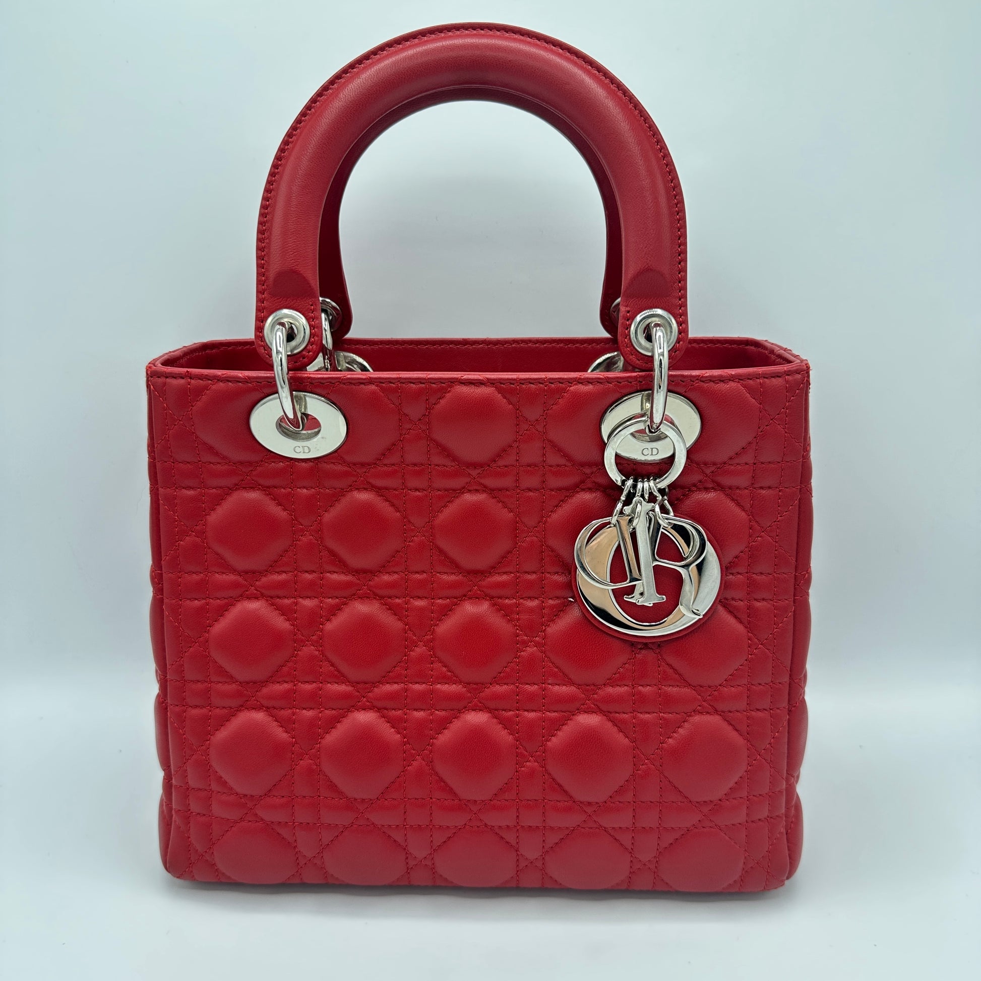 Christian Dior  Lambskin Cannage Medium Lady Dior Red