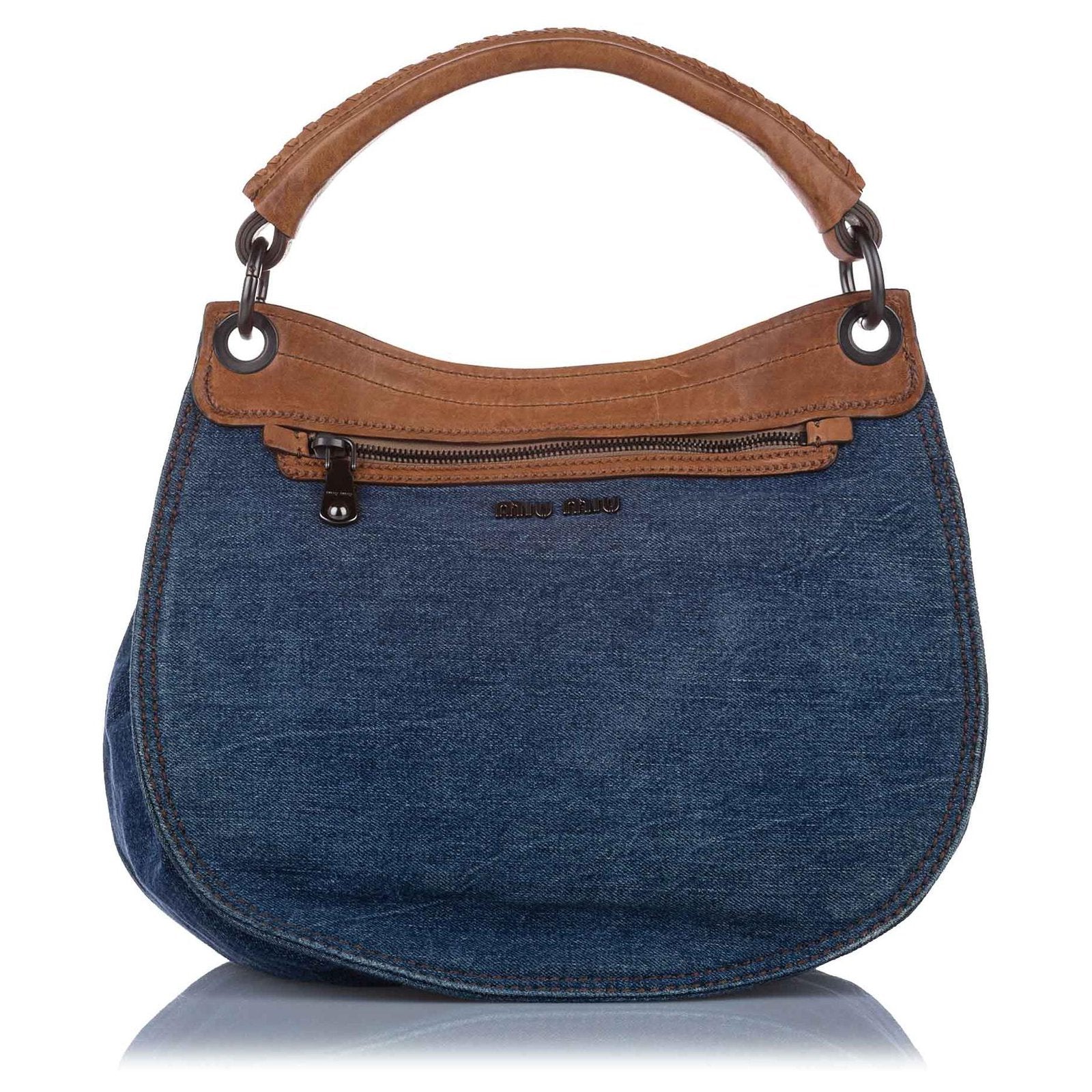 Blue Leopard Denim Satchel Brown - twins