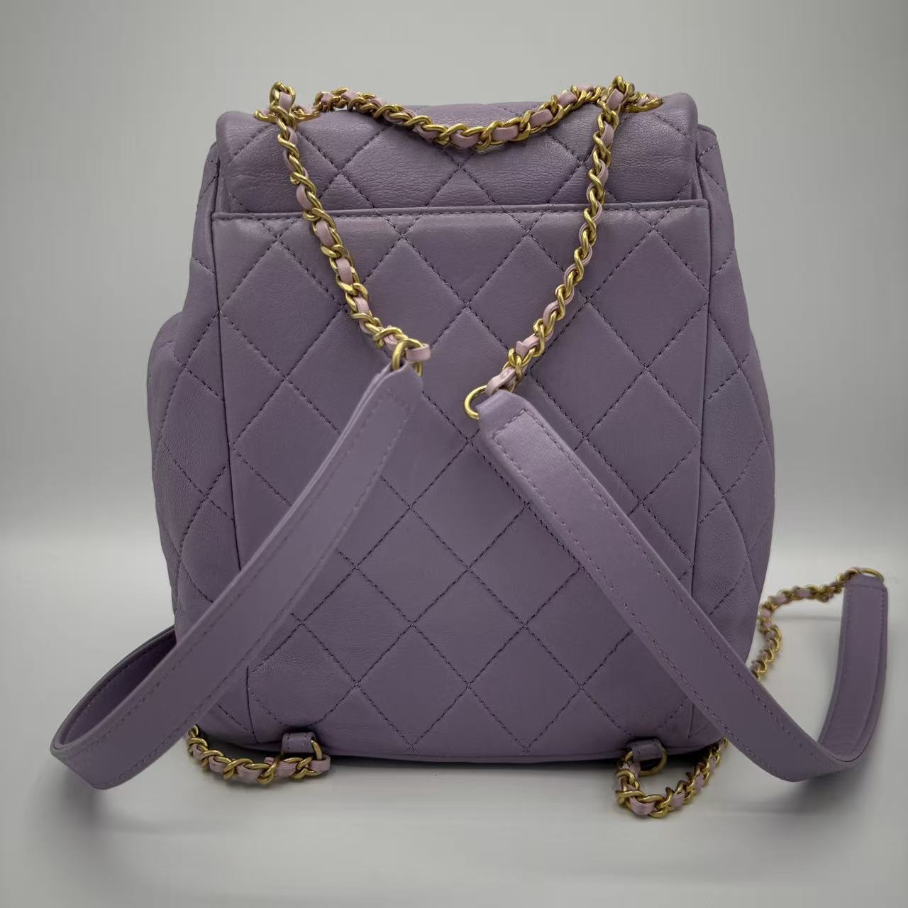 Chain Infinity Drawstring Backpack Quilted Lambskin Small