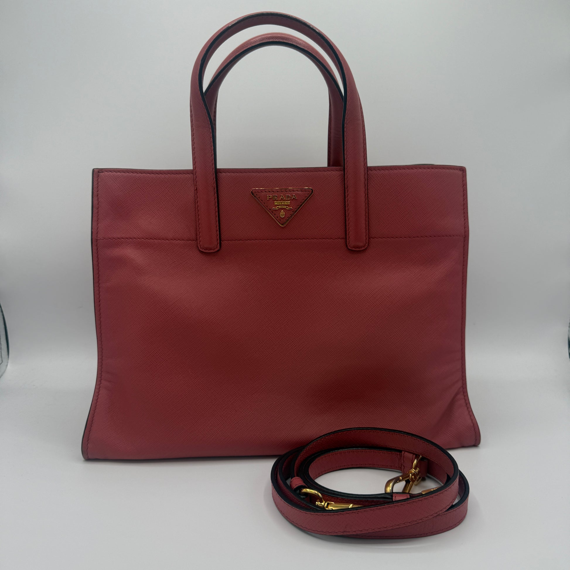 Soft Triple Pocket Saffiano Leather Convertible Tote