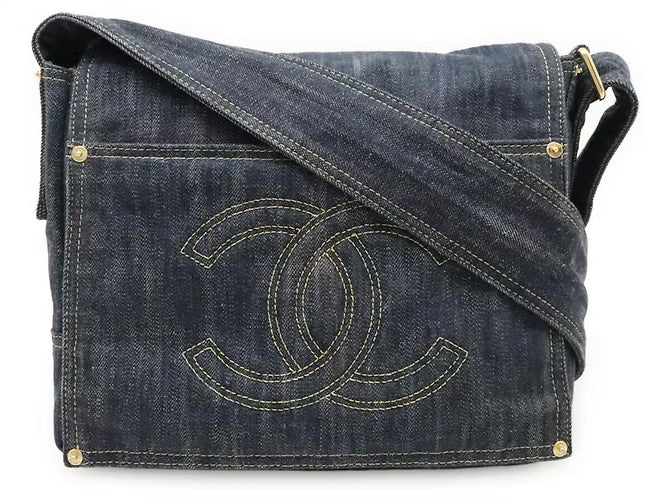 Vintage CC Flap Messenger Bag Denim Medium Twins LDJ6243