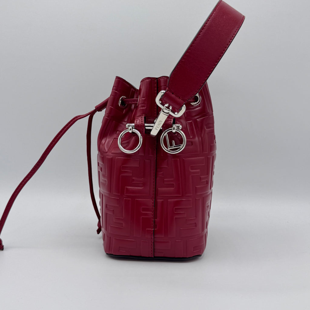 Fendi  Vitello Liberty F is Fendi FF 1974 Embossed Mini Mon Tresor Bucket Bag Fragola