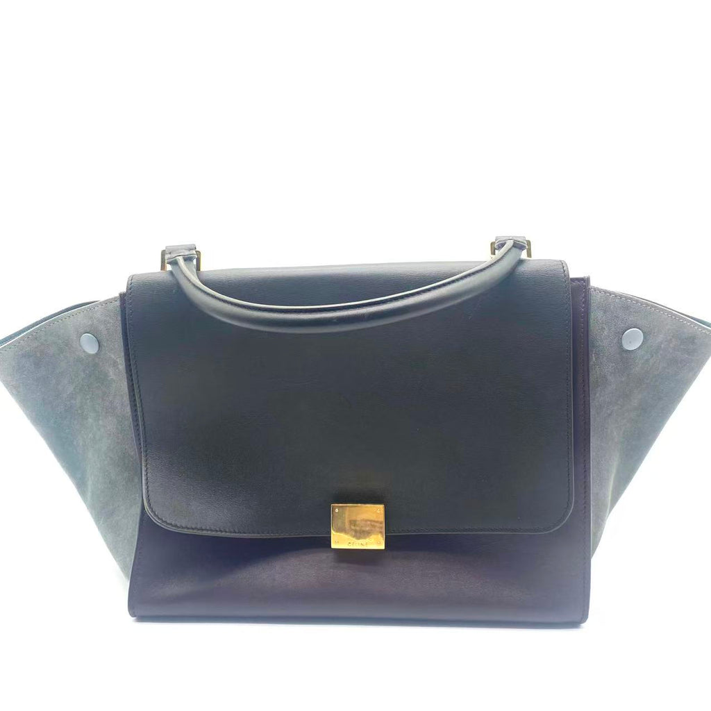 Tri-Color Smooth Leather Medium Trapeze Bag