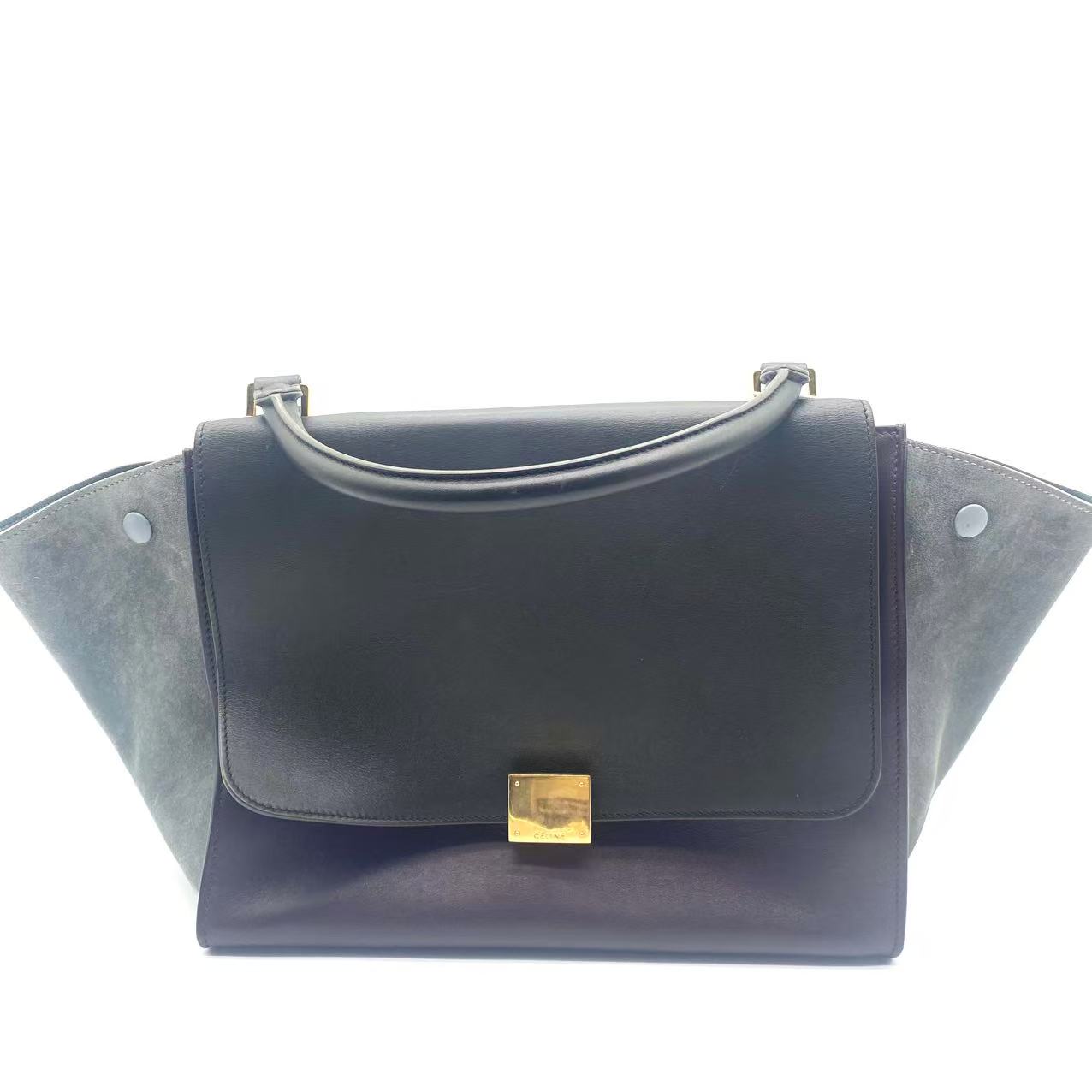 Tri-Color Smooth Leather Medium Trapeze Bag