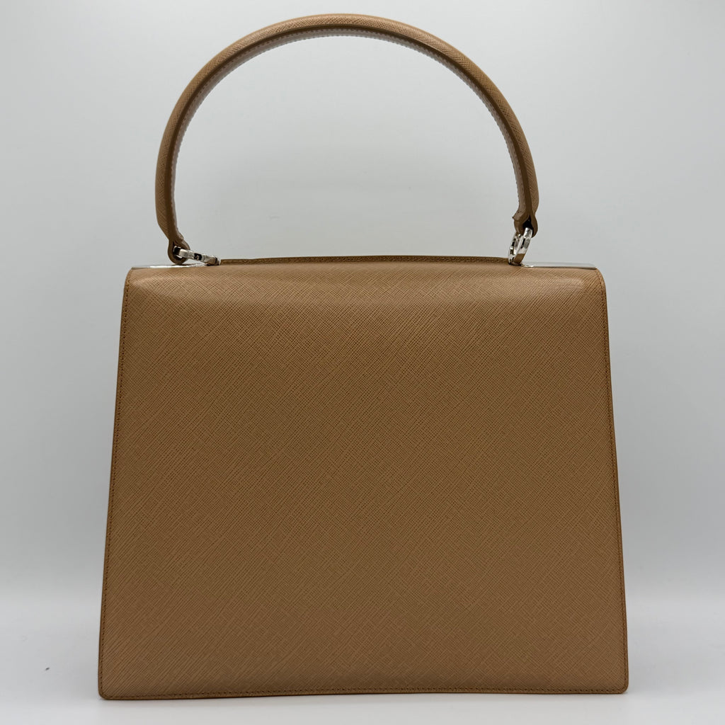 Double Gancini Top Handle Bag Saffiano Leather Small