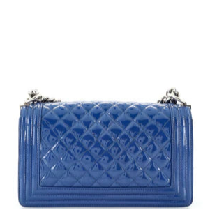 Patent Calfskin Quilted Medium Plexiglass Boy Flap Blue twins