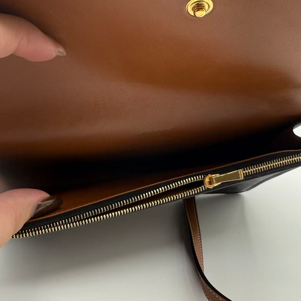 Triomphe Canvas Lambskin Wallet On Strap Tan