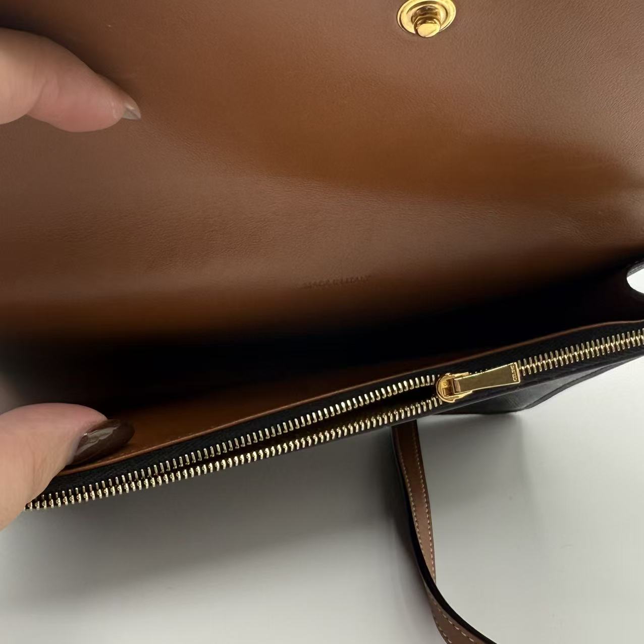 Triomphe Canvas Lambskin Wallet On Strap Tan
