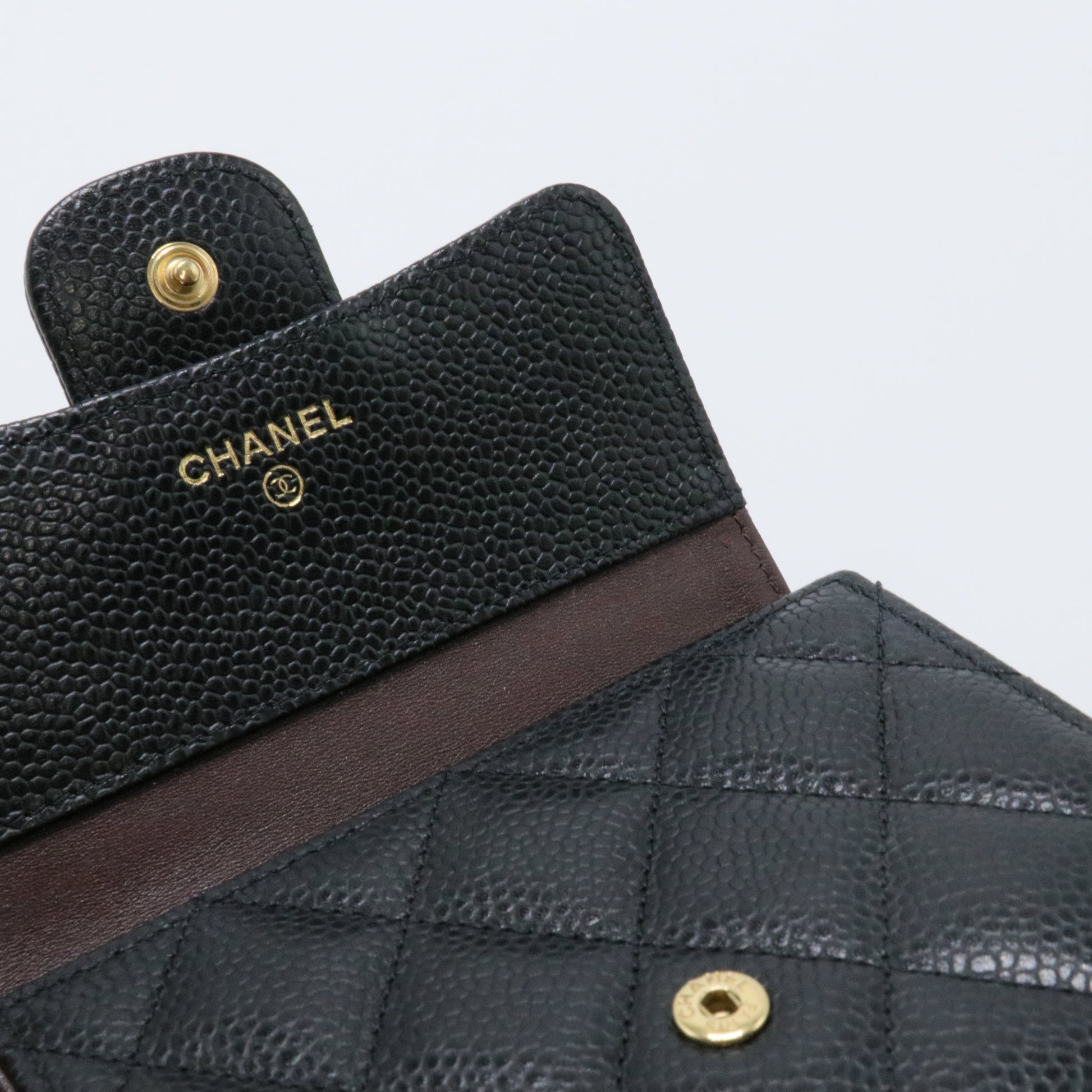 Caviar Quilted Flap Card Holder Wallet Black twins