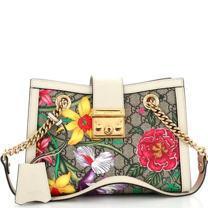 Padlock Chain Tote Flora GG Coated Canvas Small Twins