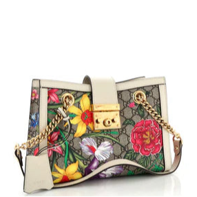 Padlock Chain Tote Flora GG Coated Canvas Small Twins