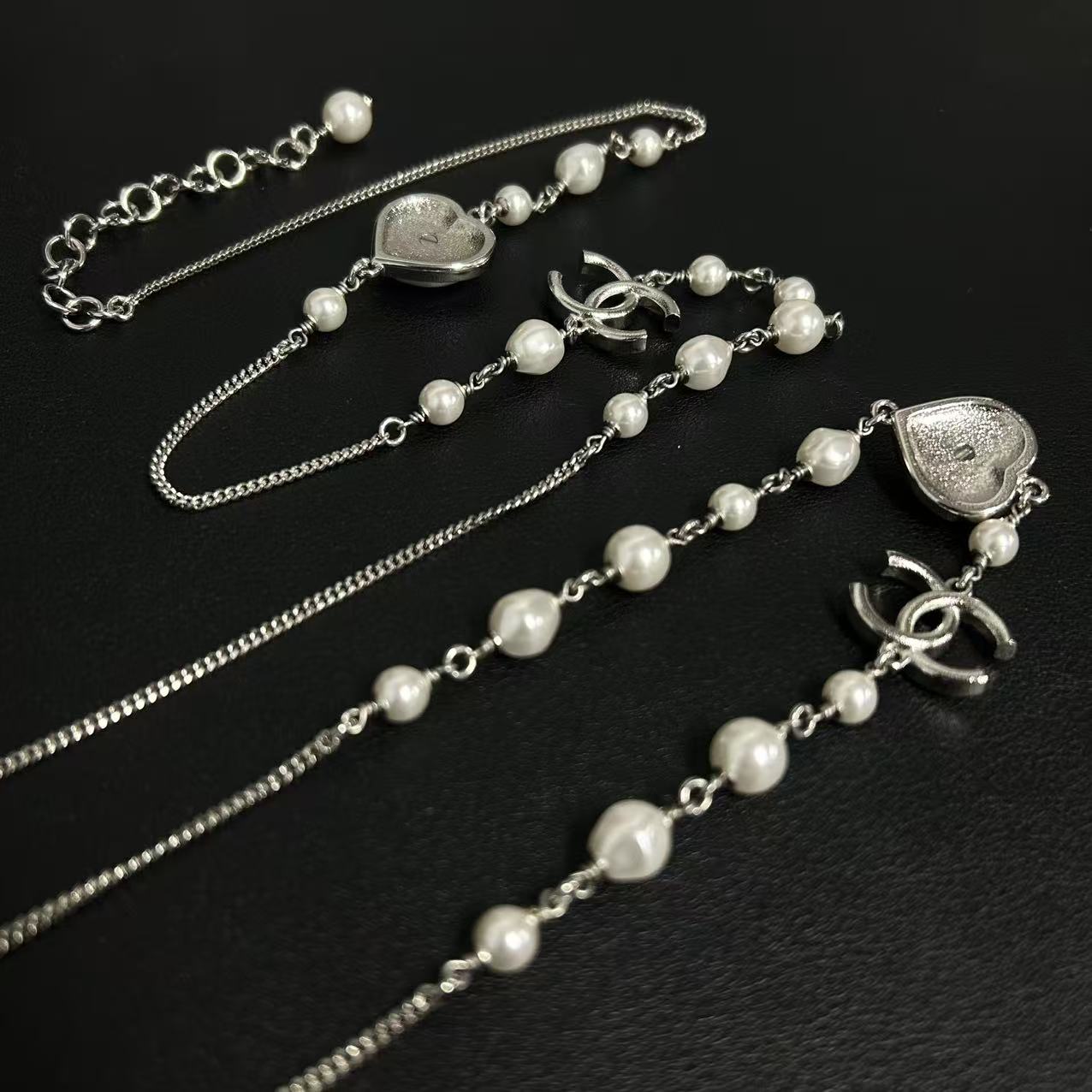 CHANEL Pearl Crystal CC Long Necklace twins LDZ208