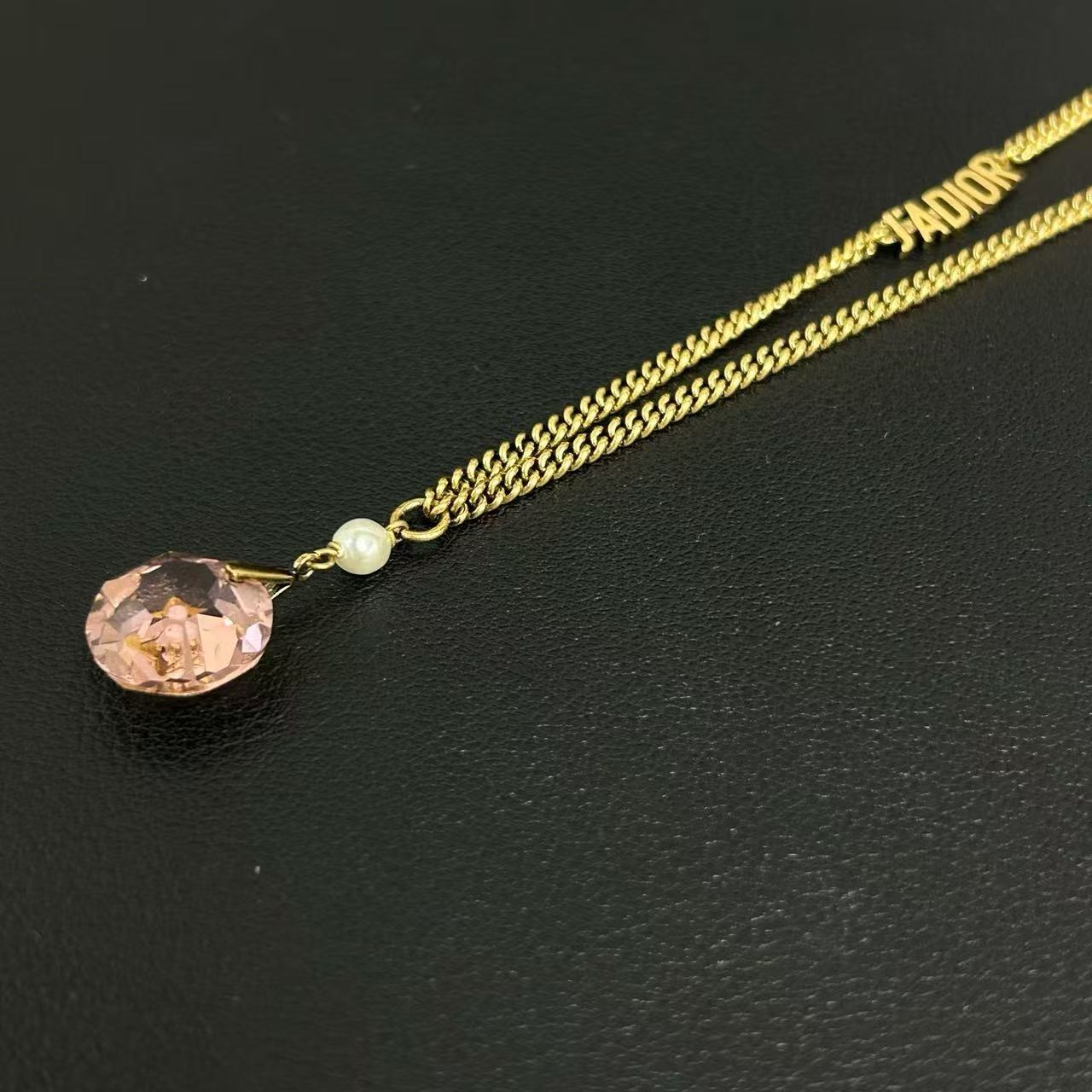 Christian Dior Pendant Necklace Gold and Rhinestone Twins LDJ3890