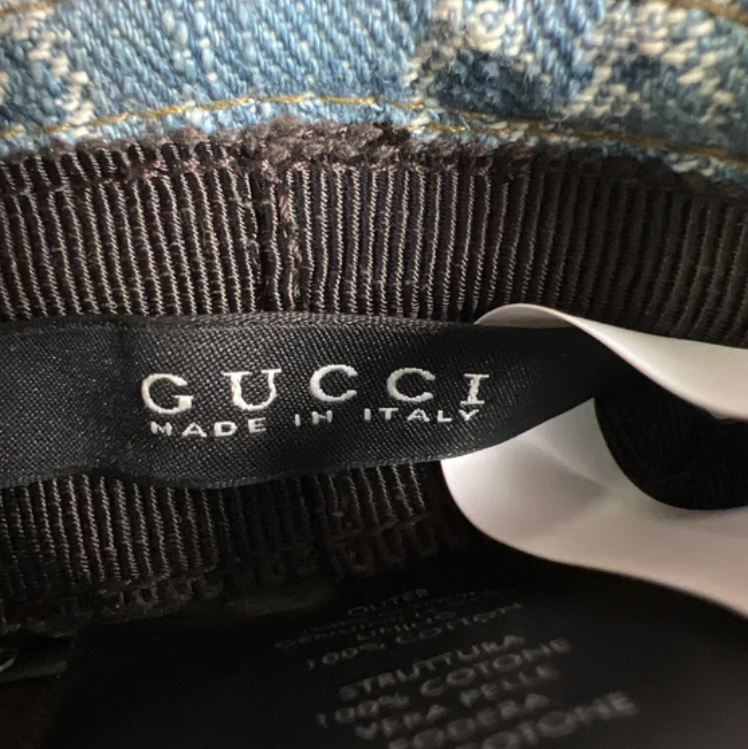 Gucci GG Monogram Denim Leather-Trim Bucket Hat W23172