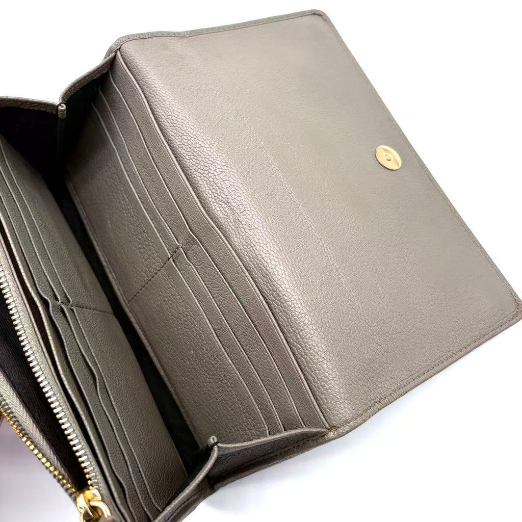 Chevre Gold Metallic Edge Hardware Continental Zip Around Wallet Beige Sable