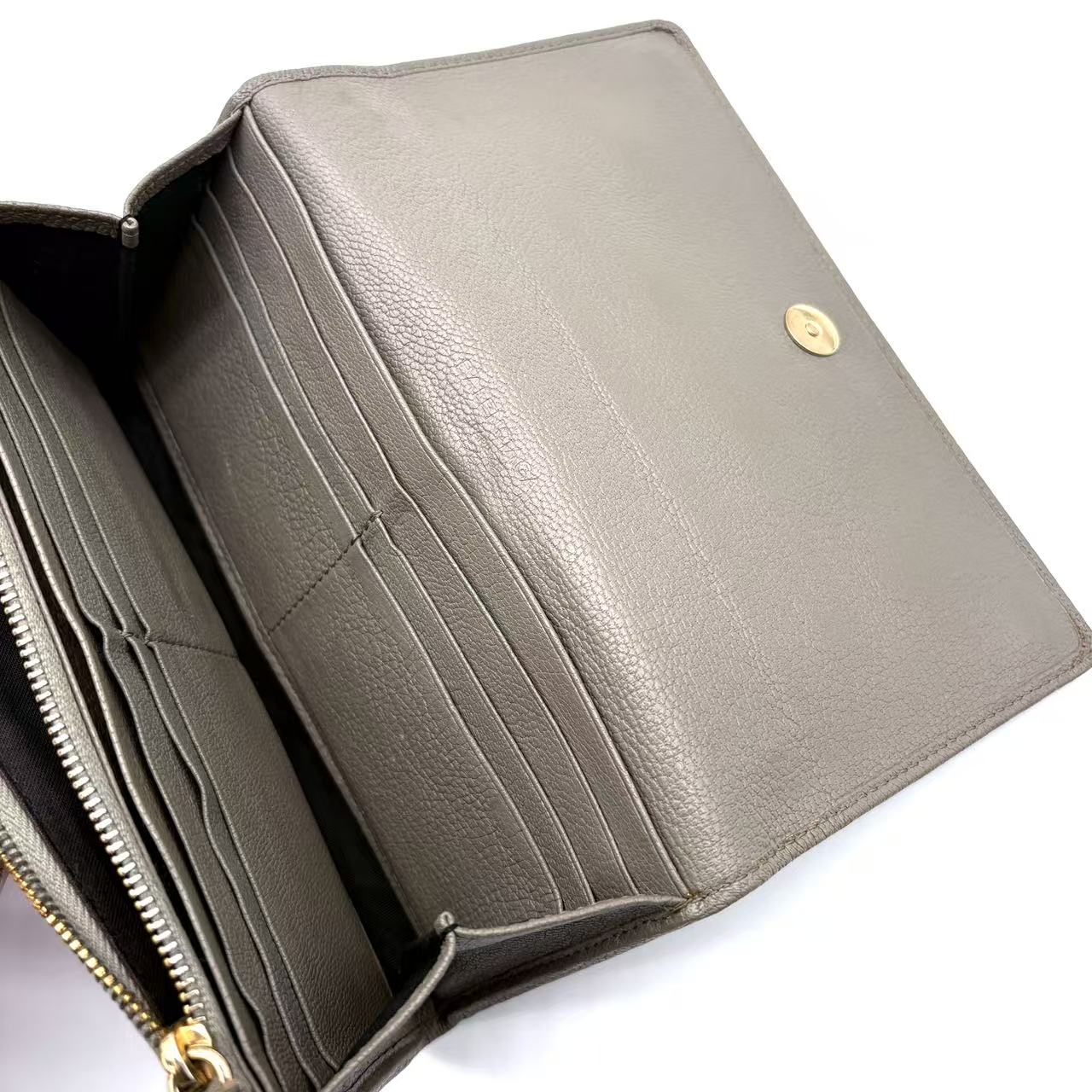 Chevre Gold Metallic Edge Hardware Continental Zip Around Wallet Beige Sable