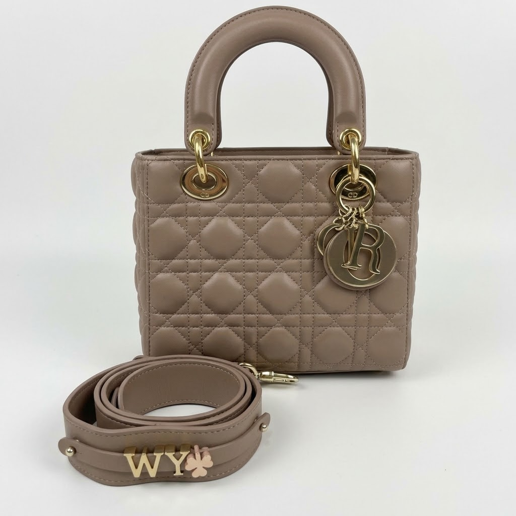 Lambskin Cannage Medium Lady Dior Warm Taupe Twins LDZ1372