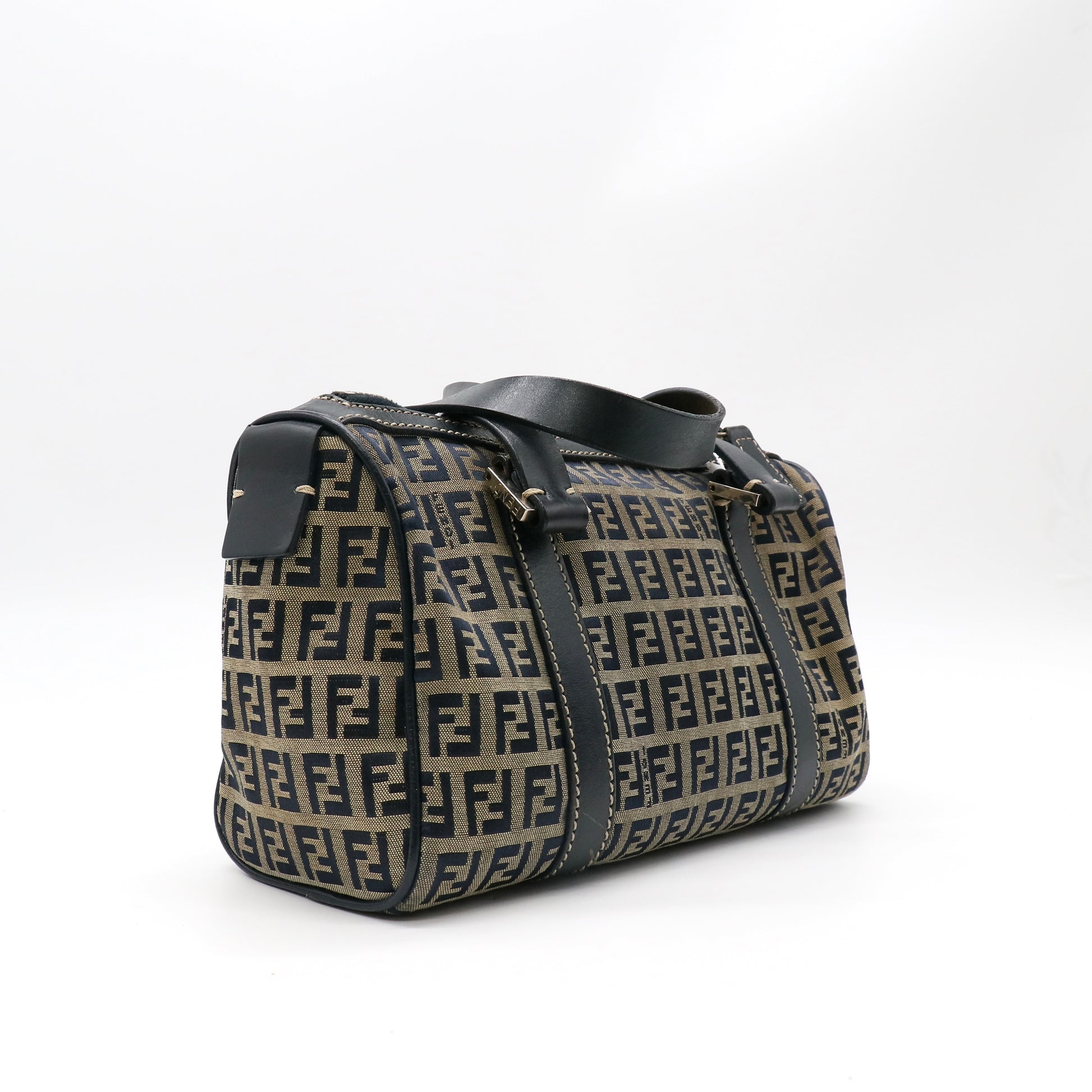 Navy and Grey Canvas & Leather Zucchino Mini Top Handle Bag Twins LDZ186