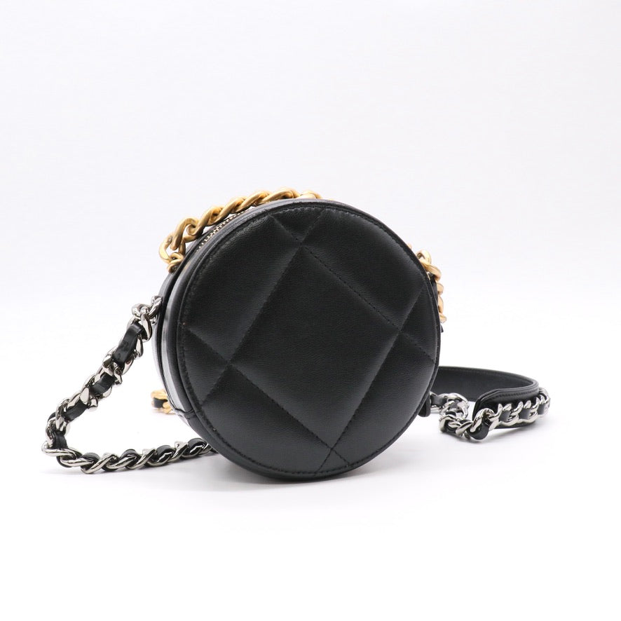 Lambskin Quilted Round Pearl Crush Clutch With Chain Black twins LDJ5594