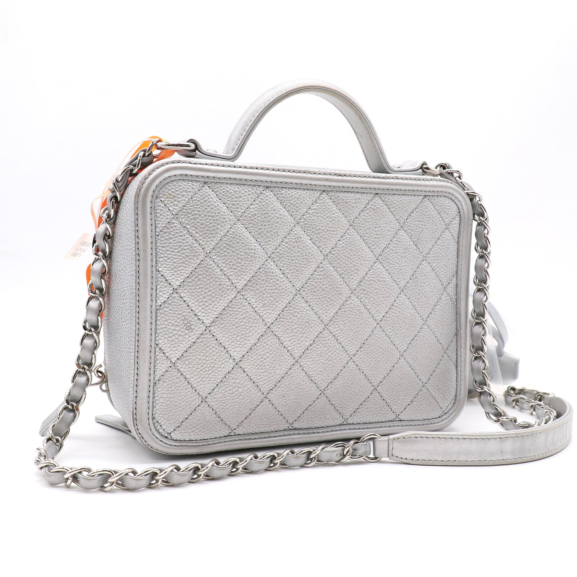 Caviar Quilted Medium CC Filigree Vanity Case Silver twins LDZ276