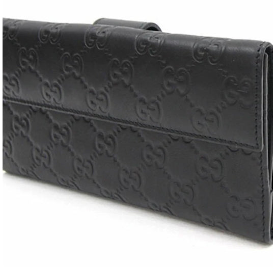 GUCCI Gucci Black GG Guccissima Leather Flap Continental Wallet