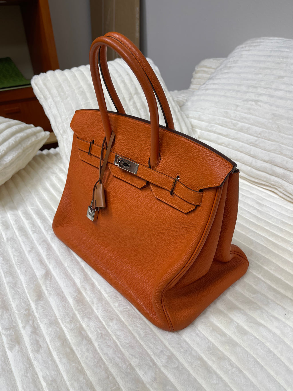 Birkin Handbag Orange H Togo with Silver Hardware 30
