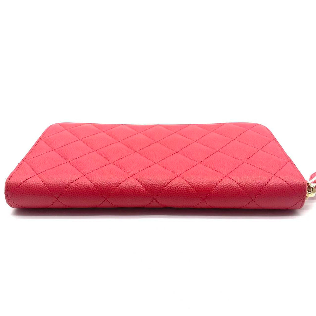 Lambskin Quilted Large Gusset Zip Around Wallet Red
