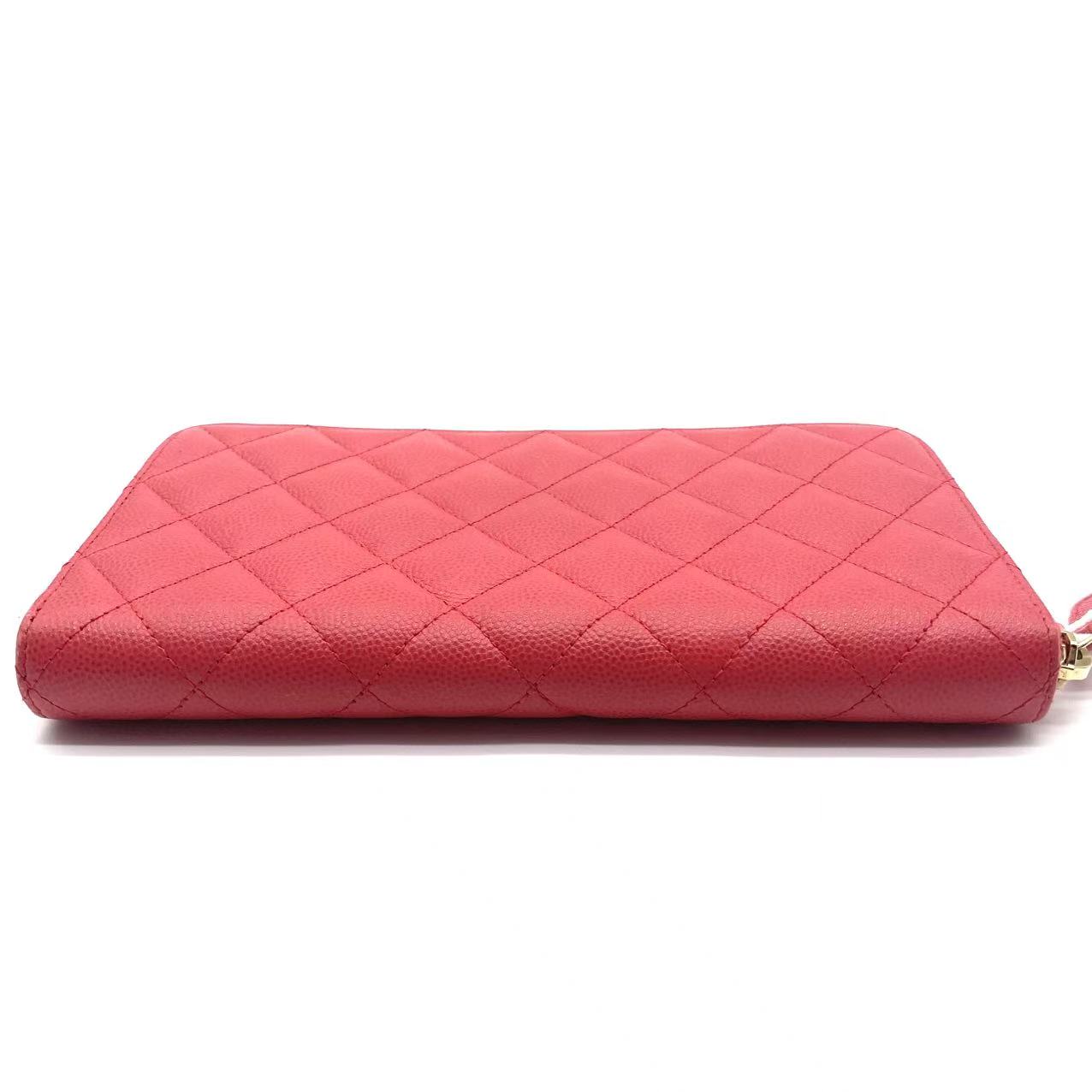 Lambskin Quilted Large Gusset Zip Around Wallet Red